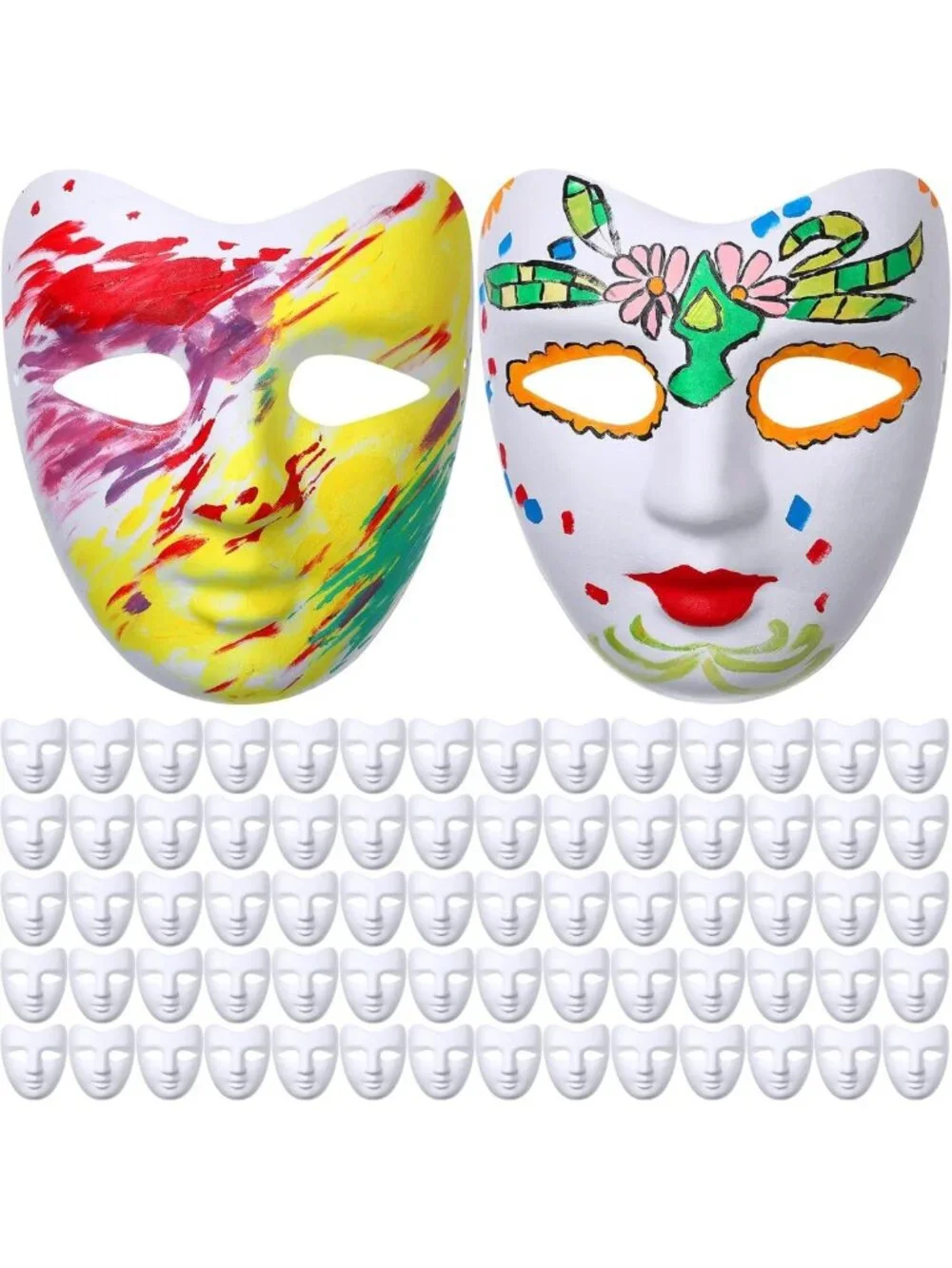 100 Pcs White Blank Paper Mache Masks for Halloween Crafts & Party Decor